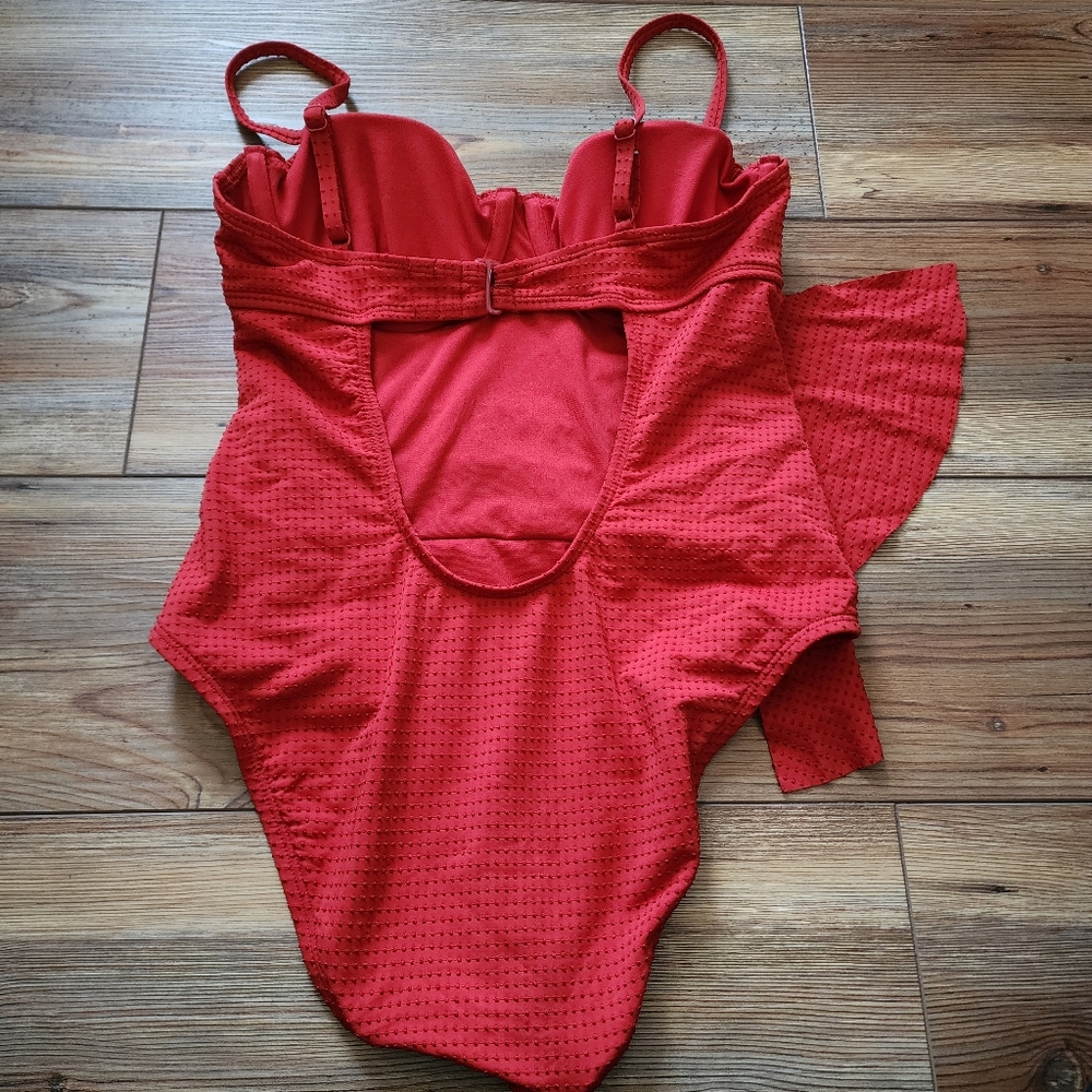 RHODE x Target One-Piece Swimsuit Womens M Rust Red Embossed Dot Ruffle - Picture 6 of 7